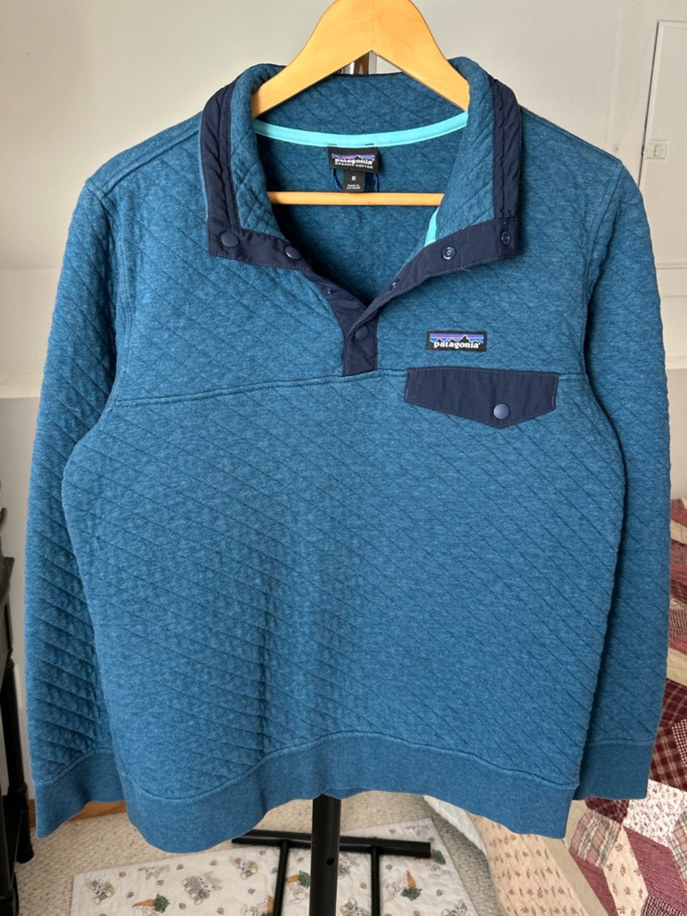 Patagonia Organic Cotton Quilt Snap-T Pullover Sweater Sweatshirt Blue Medium